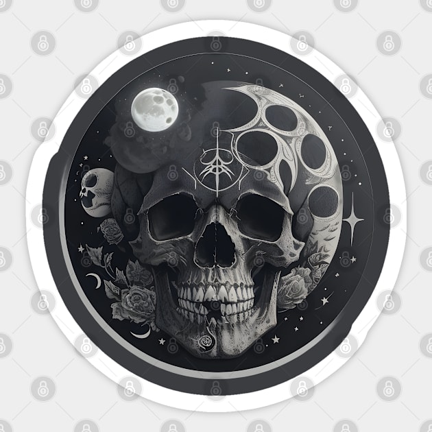 Moon skull with stars Sticker by Spaceboyishere